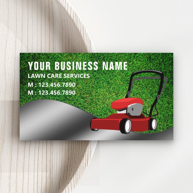 Red Lawn Mower Gardening Service Grass Cutting Business Card (Creator Uploaded)