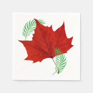 Red leaf and Ferns Napkin