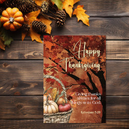 Red Leaf Canopy Ephesians 5:20 Happy Thanksgiving Card