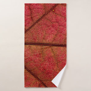 Red leaf in close up photography bath towel