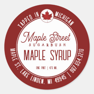 Red Leaf Logo and State Name Maple Syrup Label