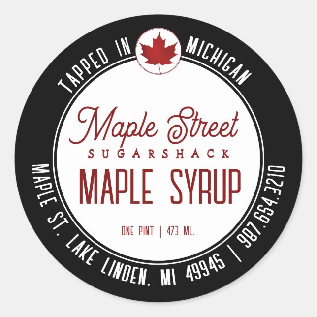 Red Leaf Logo and State Name Maple Syrup Label (Front)
