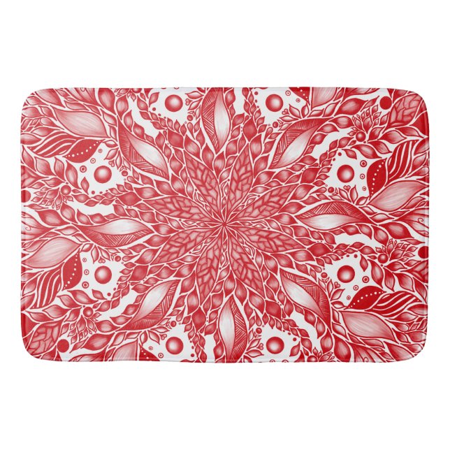Red leaf mandala bath mat (Front)