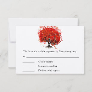 Red Leafed Heart Tree RSVP Card