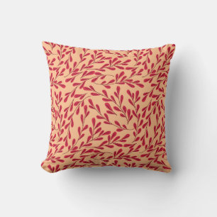 Red Leafy Branches Seamless Pattern Cushion