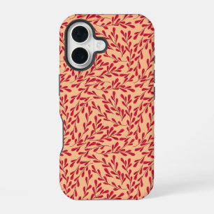 Red Leafy Branches Seamless Pattern iPhone 16 Case