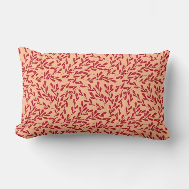  Red Leafy Branches Seamless Pattern Lumbar Cushion (Front)