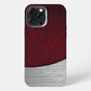 Red Leather and Brushed Steel Print iPhone 13 Pro Max Case