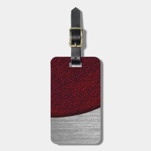 Red Leather and Brushed Steel Print Luggage Tag