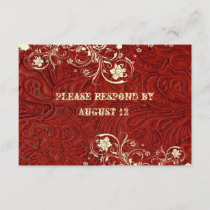 Red Leather and Lace RSVP with envelopes Card