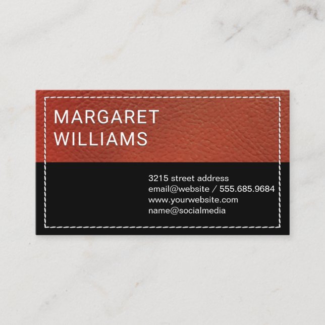 Red Leather | Black Bar Stitched Business Card (Front)