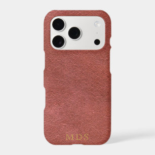 Red Leather Look Gold Monogram Oxblood iPhone Case