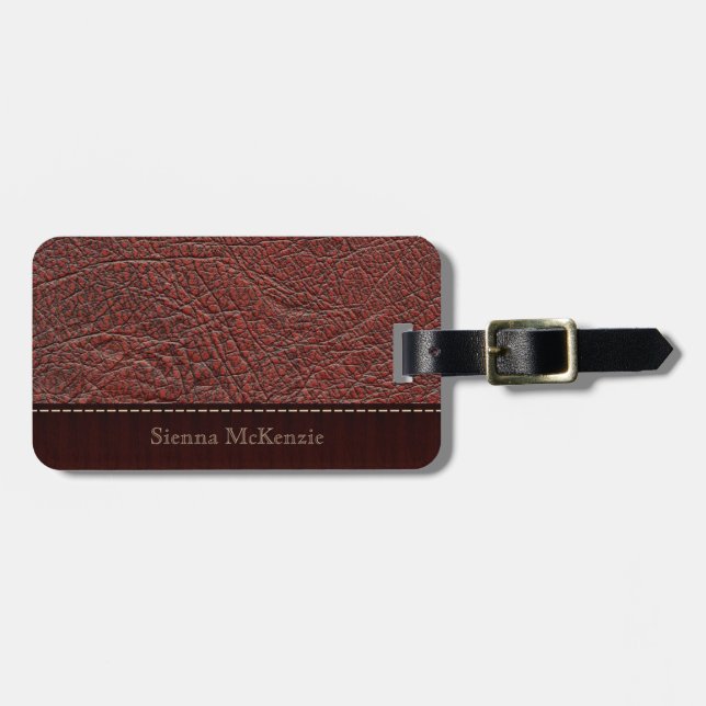 Red Leather Look Luggage Tag (Front Horizontal)