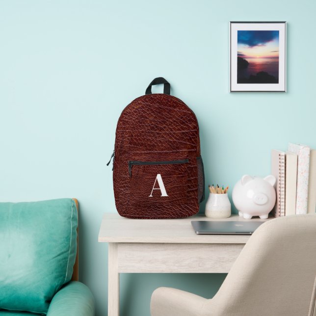 Red leather look monogram printed backpack (Insitu)
