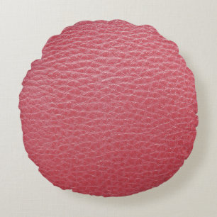 Red Leather Look Print Round Pillow
