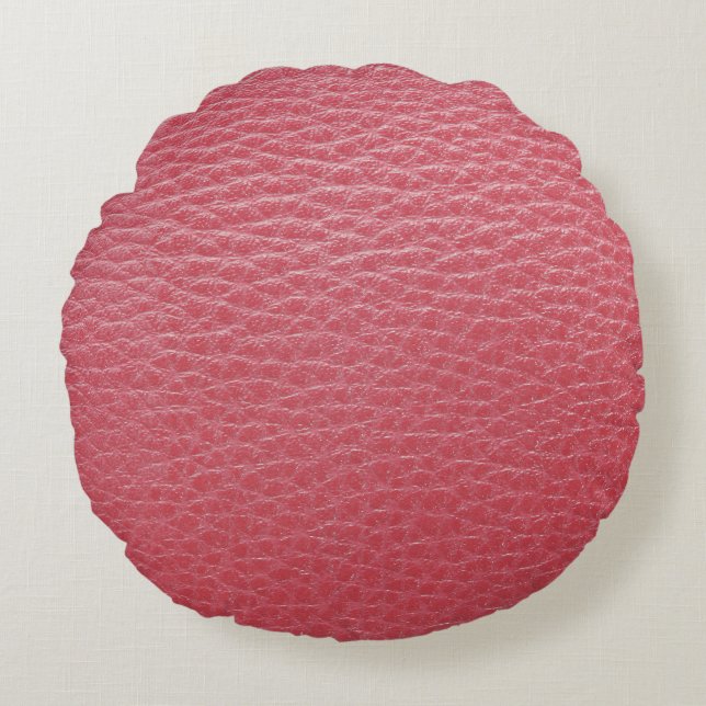 Red Leather Look Print Round Pillow (Front)