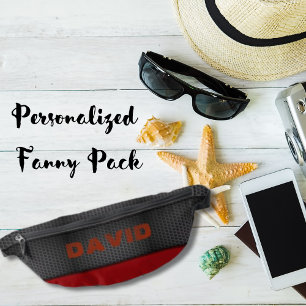 Red Leather Panel on a Black Textured Leather Men Bum Bags