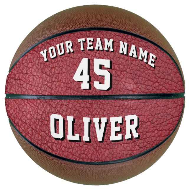 Red Leather Print Player Name Team Number Basketball (Front)