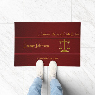 Red Leather Scale of Justice Lawyer Doormat
