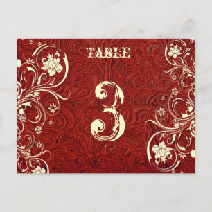 Red Leather Table Number Card (Cream, flat)