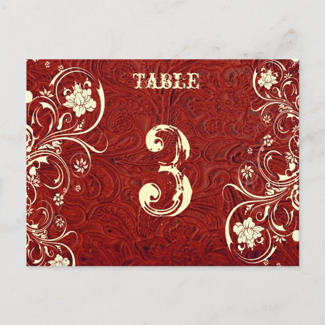Red Leather Table Number Card (Cream, flat) (Front)