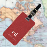 Red leather texture monogram luggage tag<br><div class="desc">Red faux leather print as background. Personalise and add your monogram letters and full name on the front. Your contact information on the back.</div>