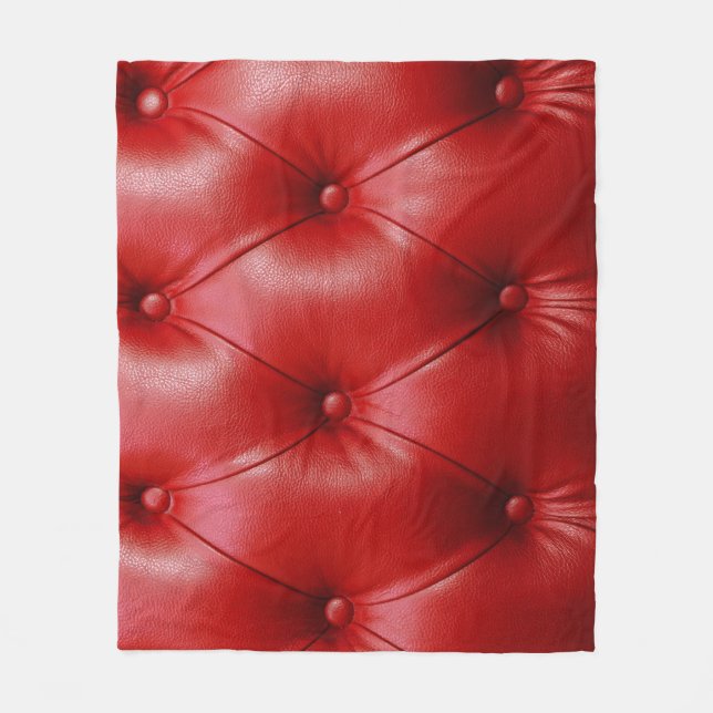 Red Leather: Upholstery Pattern Elegance. Fleece Blanket (Front)