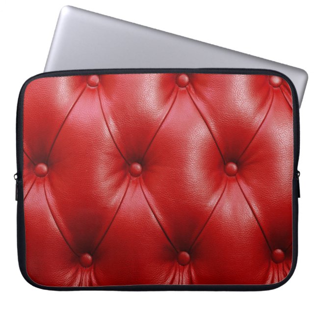 Red Leather: Upholstery Pattern Elegance. Laptop Sleeve (Front)