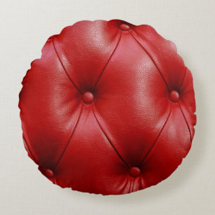 Red Leather: Upholstery Pattern Elegance. Round Cushion