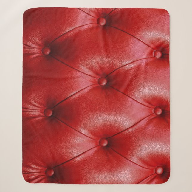Red Leather: Upholstery Pattern Elegance. Sherpa Blanket (Front)