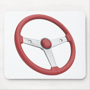 Red leather vintage car steering wheel mouse pad