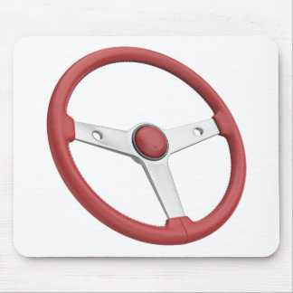 Red leather vintage car steering wheel mouse pad
