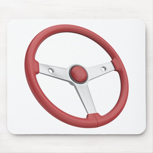 Red leather vintage car steering wheel mouse pad (Front)