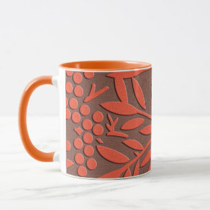 Red leaves and berries japanese pattern mug