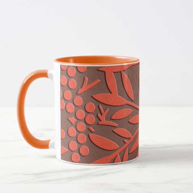 Red leaves and berries japanese pattern mug (Left)