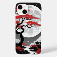 red leaves and full moon