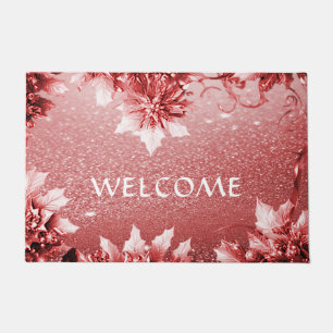 Red Leaves Christmas Holiday Doormat