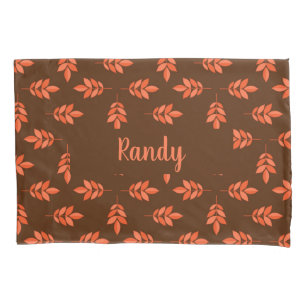 Red leaves custom name brown pillowcase