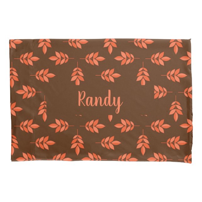 Red leaves custom name brown pillowcase (Front)