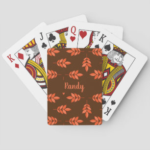 Red leaves custom name brown playing cards