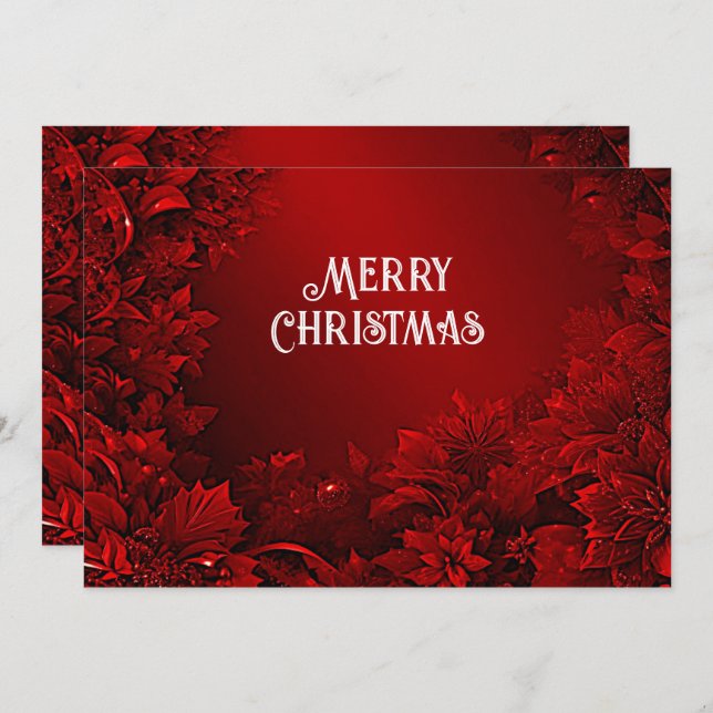 Red Leaves Floral Holiday Christmas Card (Front/Back)