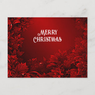 Red Leaves Floral Holiday Christmas Postcard