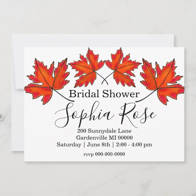 Red leaves, Maple leaves, Autumn Bridal shower Invitation (Front)