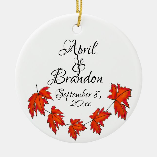 Red leaves, Maple leaves, Autumn colours boho  Ceramic Ornament (Front)
