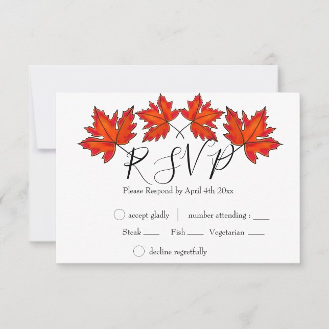 Red leaves, Maple leaves, Autumn colours RSVP Card (Front)