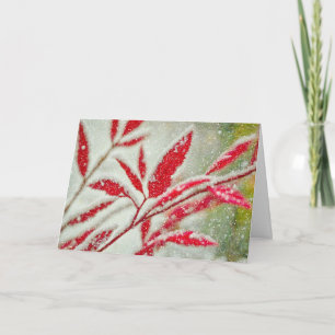 Red Leaves Nature Art Christmas Holiday Card