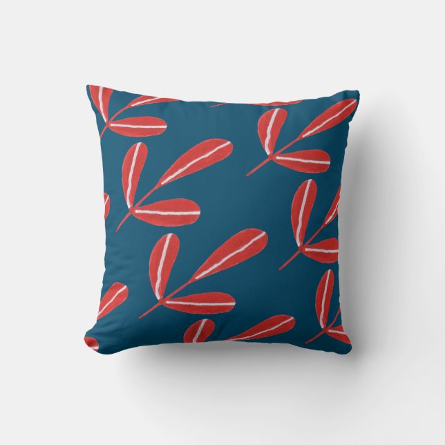 Red Leaves on Blue Cushion (Front)