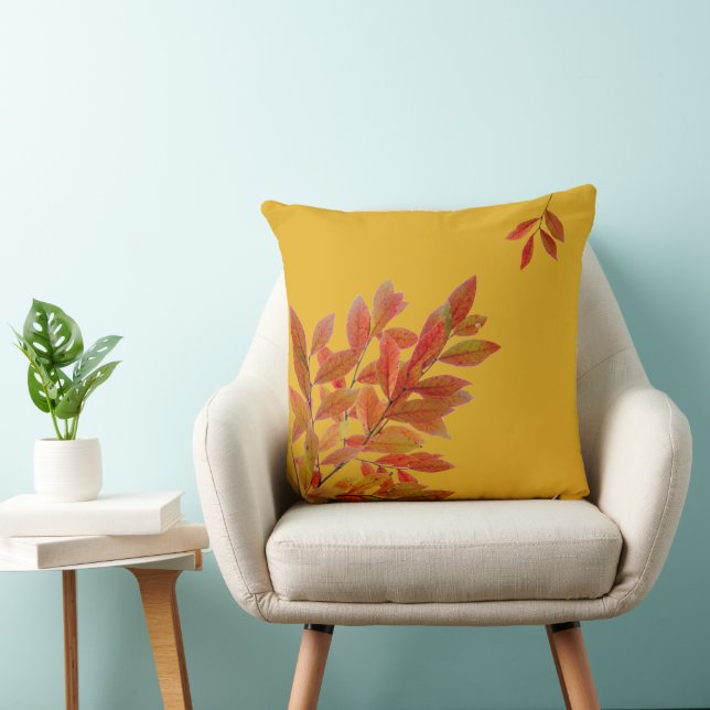 Red Leaves on Branches Fall Themed Throw Pillow (Chair)