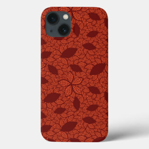 Red leaves pattern on orange iPhone 13 case
