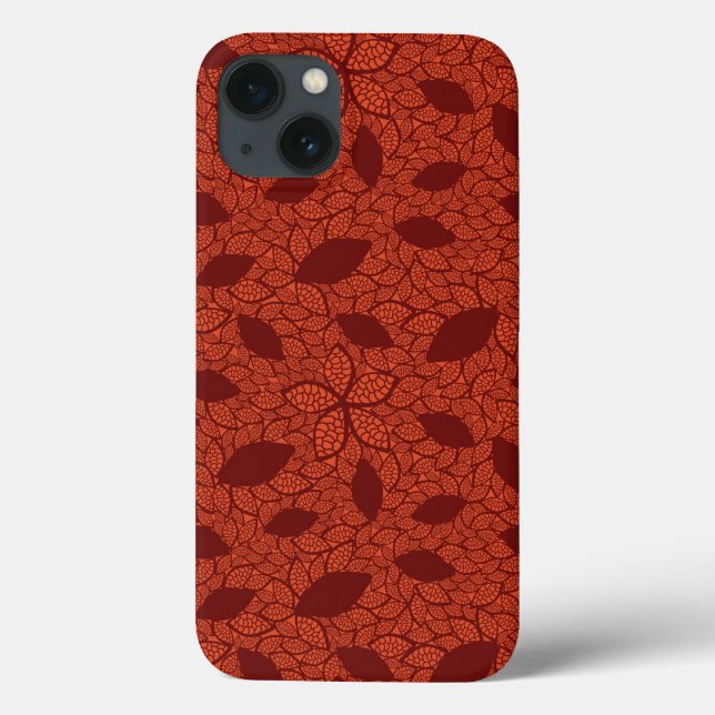 Red leaves pattern on orange Case-Mate iPhone case (Back)